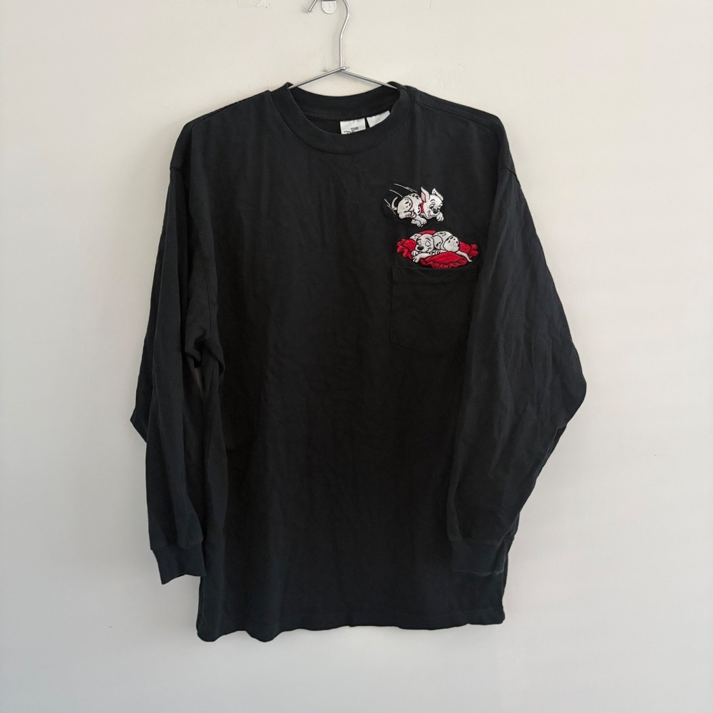 Disney Store 101 Dalmatians Embroidered Pocket Long Sleeve T Shirt XL Black